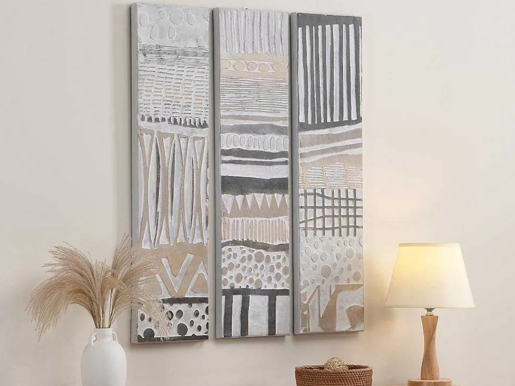 Quadro*OZAIA Quadro Triptico Pintado A Mão Com Moldura Em Madeira De L. 75 X A. 100 Cm Multicolor - Ludza