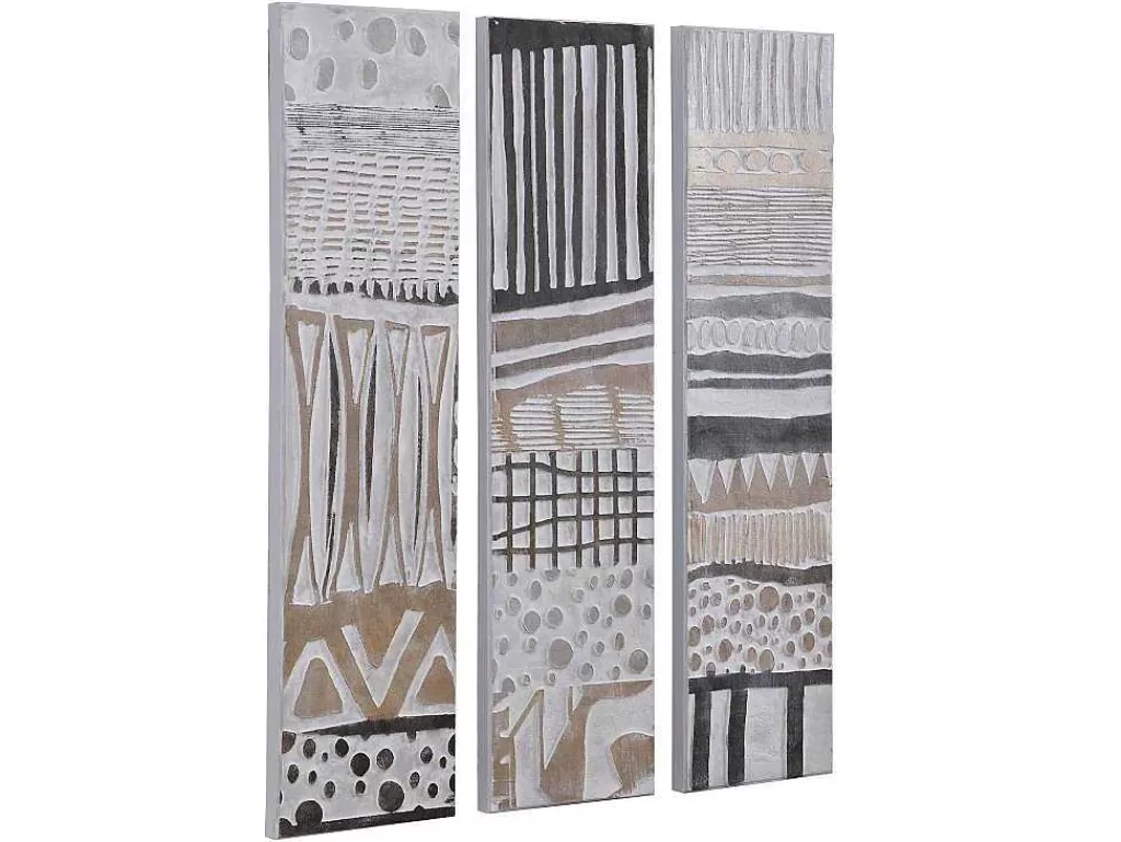 Quadro*OZAIA Quadro Triptico Pintado A Mão Com Moldura Em Madeira De L. 75 X A. 100 Cm Multicolor - Ludza