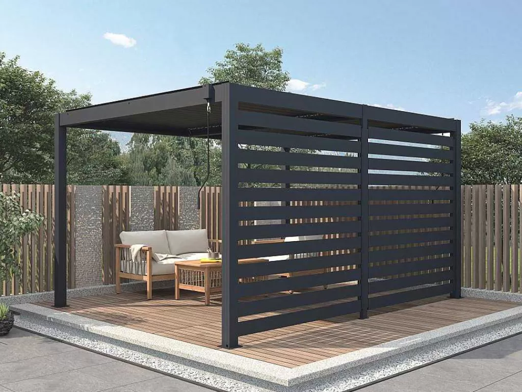 Pérgola, Coreto, Quiosque*Vente-unique Quebra-Sol Orientavel Aluminio Para Pérgola Bioclimatica Antracite L3,68 X A2,2 M - Bolsena