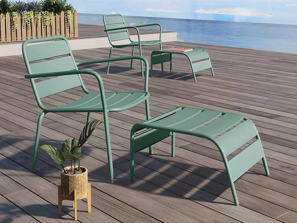 Conjunto Relax De Jardim*MYLIA Repose Pied En Metal Vert Amande - Mirmande