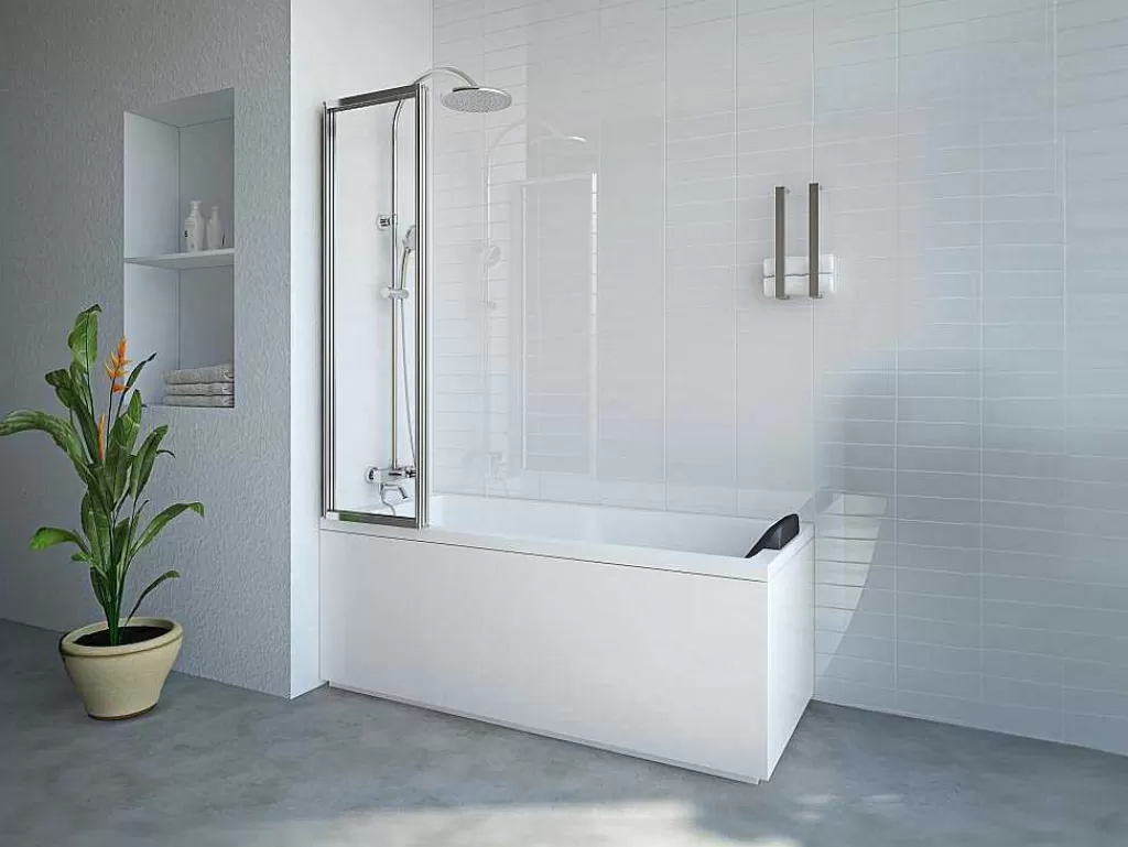 Resguardo De Banheira*Shower & Design Resguardo De Banheira Dobravel Metal Cor Cromada 120X140 Cm - District