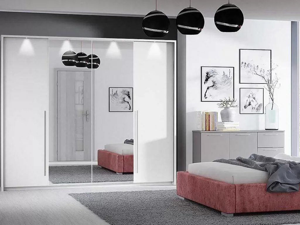 Armário E Roupeiro*Vente-unique Roupeiro 2 Portas Com Espelho E Leds De C255 Cm Cor Branco - Ingina
