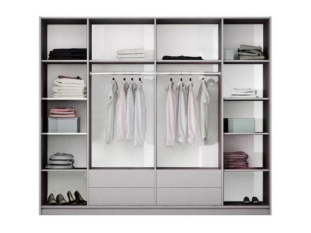 Armário E Roupeiro*Vente-unique Roupeiro 2 Portas Com Espelho E Leds De C255 Cm Cor Branco - Ingina