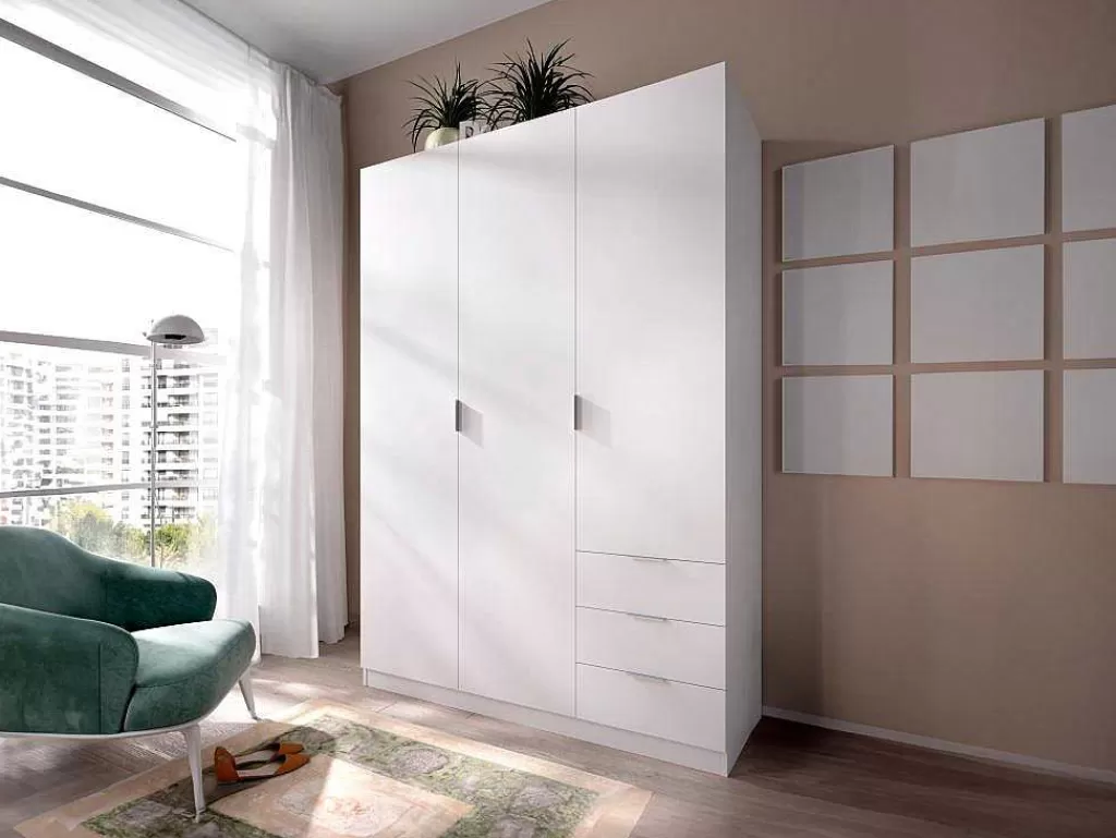 Armário E Roupeiro*Vente-unique Roupeiro 3 Portas E 3 Gavetas C121 Cm Branco - Listowel