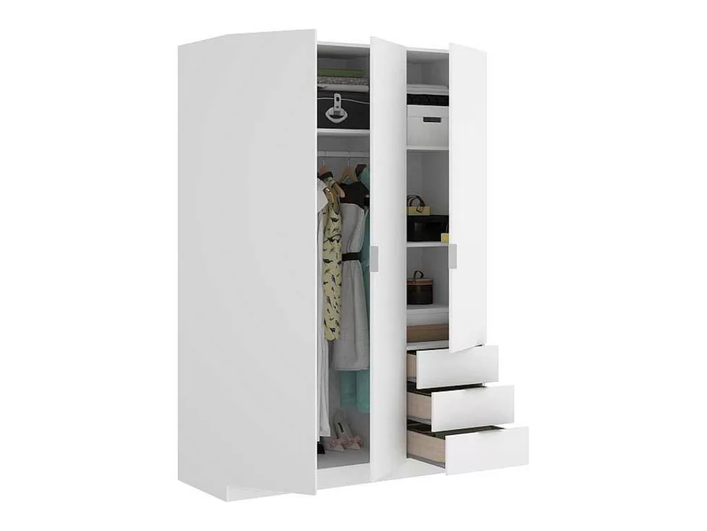 Armário E Roupeiro*Vente-unique Roupeiro 3 Portas E 3 Gavetas C121 Cm Branco - Listowel
