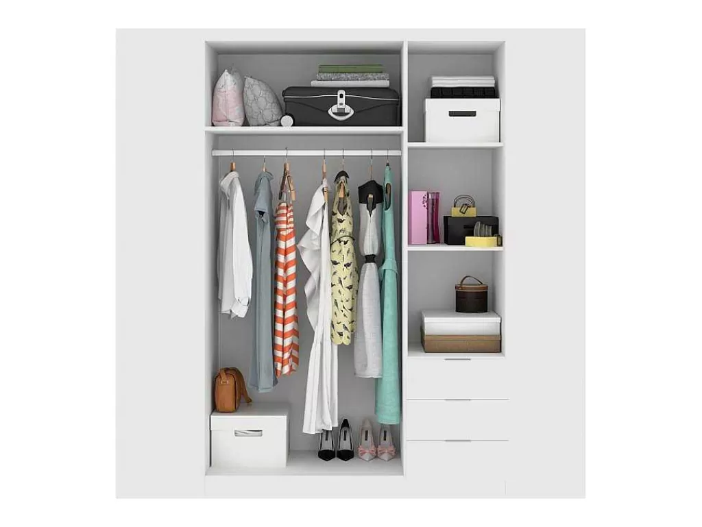 Armário E Roupeiro*Vente-unique Roupeiro 3 Portas E 3 Gavetas C121 Cm Branco - Listowel