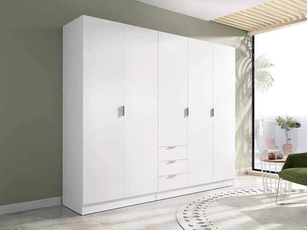 Armário E Roupeiro*Vente-unique Roupeiro 5 Portas E 3 Gavetas C202 Cm Branco - Listowel