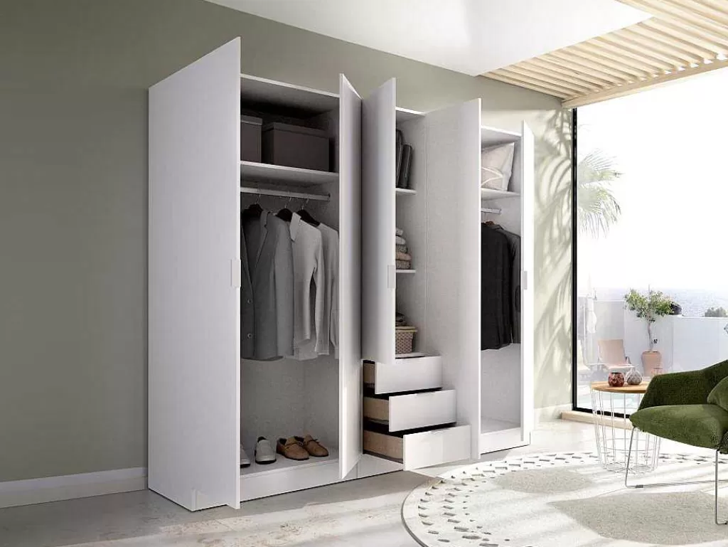 Armário E Roupeiro*Vente-unique Roupeiro 5 Portas E 3 Gavetas C202 Cm Branco - Listowel