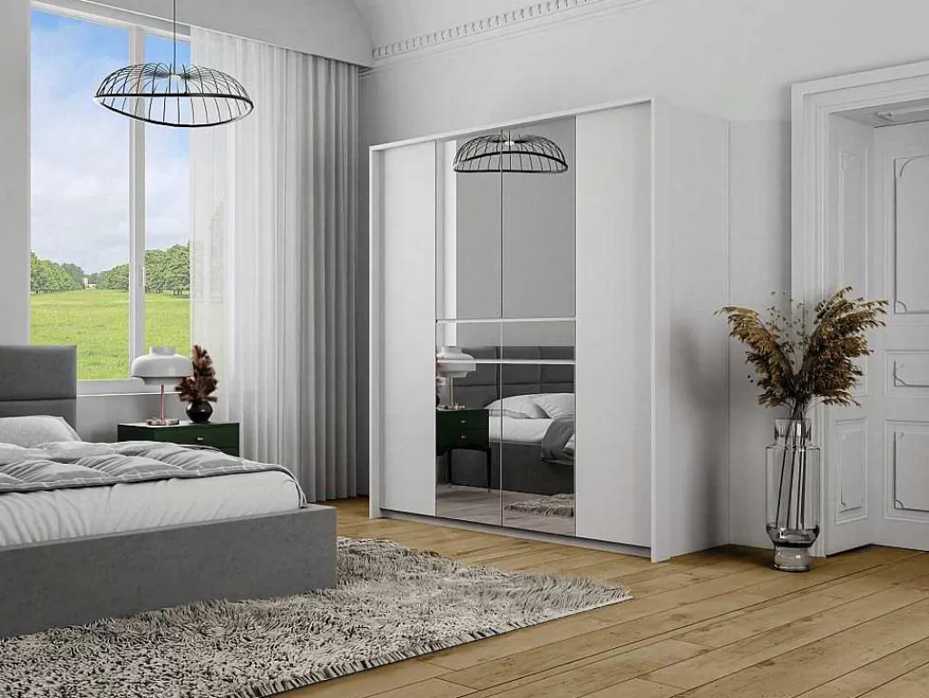 Armário E Roupeiro*Vente-unique Roupeiro 6 Portas E 1 Gaveta Com Espelho De C200 Cm Cor Branco - Zadia