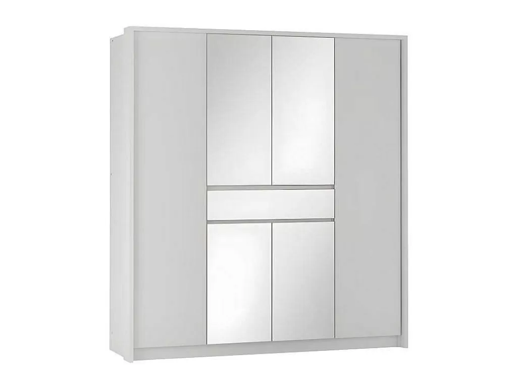 Armário E Roupeiro*Vente-unique Roupeiro 6 Portas E 1 Gaveta Com Espelho De C200 Cm Cor Branco - Zadia