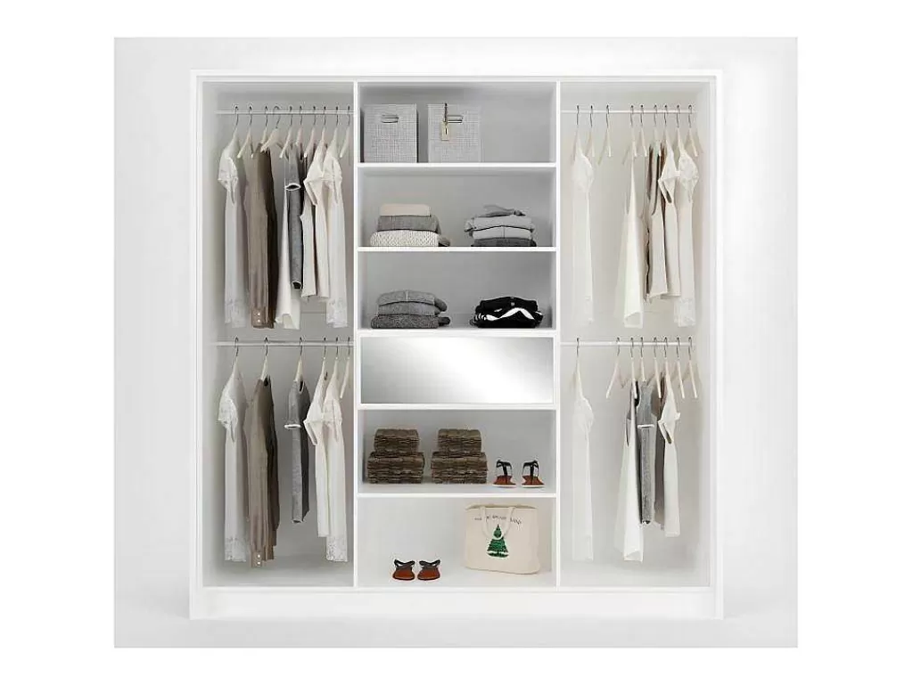 Armário E Roupeiro*Vente-unique Roupeiro 6 Portas E 1 Gaveta Com Espelho De C200 Cm Cor Branco - Zadia