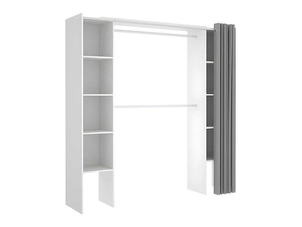 Armário E Roupeiro*Vente-unique Roupeiro Aberto Extensivel Com Cortina Disponivel Em Branco E Cinza - C110 / 180Cm - Dorian