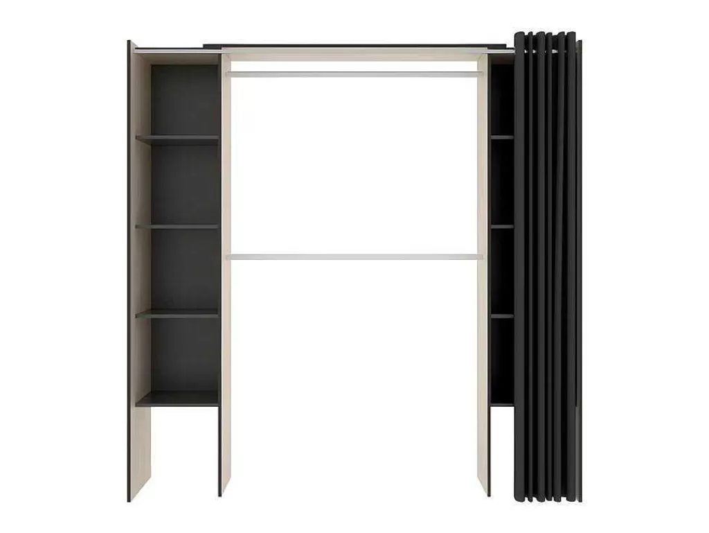 Armário E Roupeiro*Vente-unique Roupeiro Aberto Extensivel Com Cortina Disponivel Em Carvalho E Antracite - C110 / 180Cm - Dorian