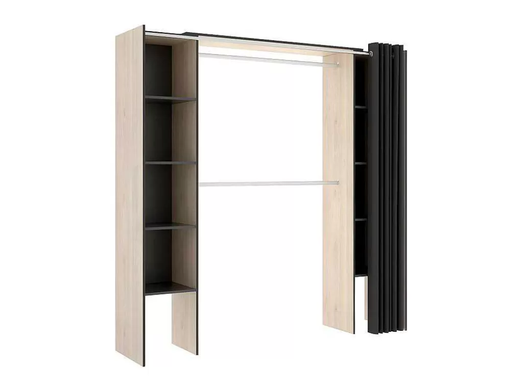 Armário E Roupeiro*Vente-unique Roupeiro Aberto Extensivel Com Cortina Disponivel Em Carvalho E Antracite - C110 / 180Cm - Dorian