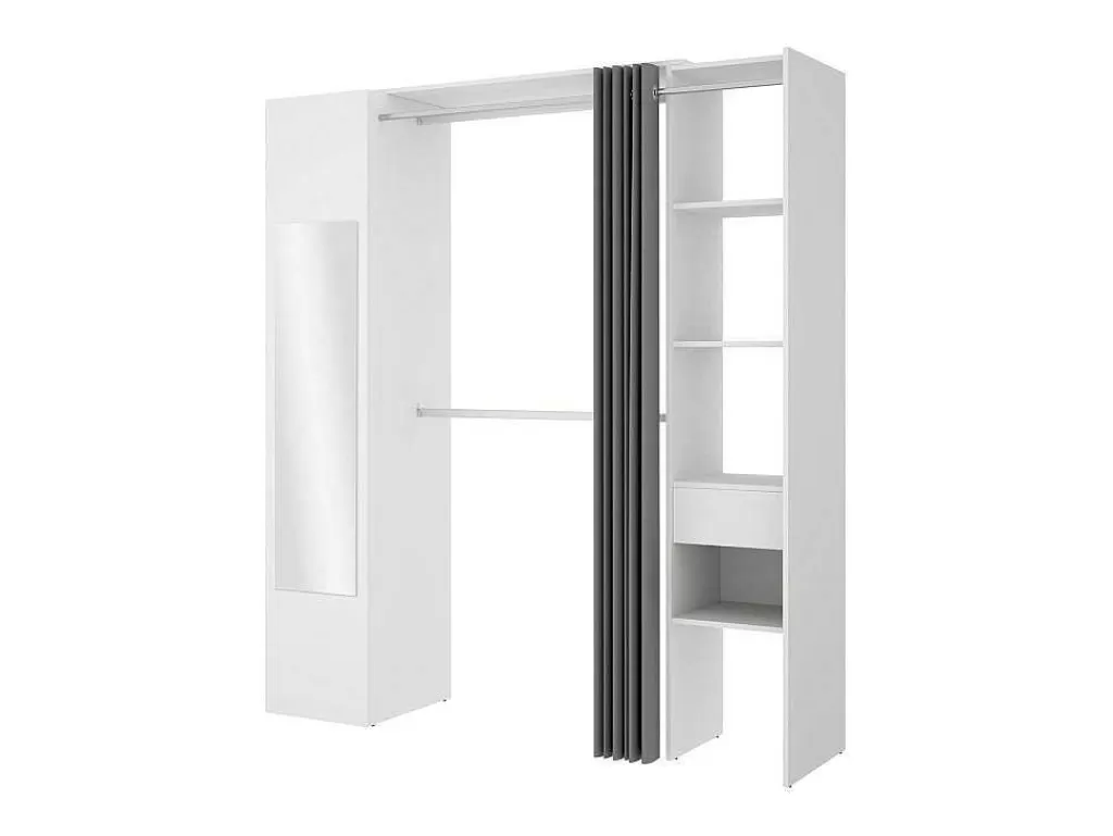 Armário E Roupeiro*Vente-unique Roupeiro Com Cortina E 1 Porta, Com Espelho, C177 Cm Branco E Cinzento - Bertrand