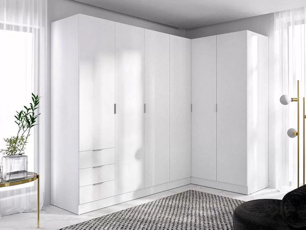 Armário E Roupeiro*Vente-unique Roupeiro De Canto 6 Portas E 3 Gavetas C213 Cm Branco - Listowel
