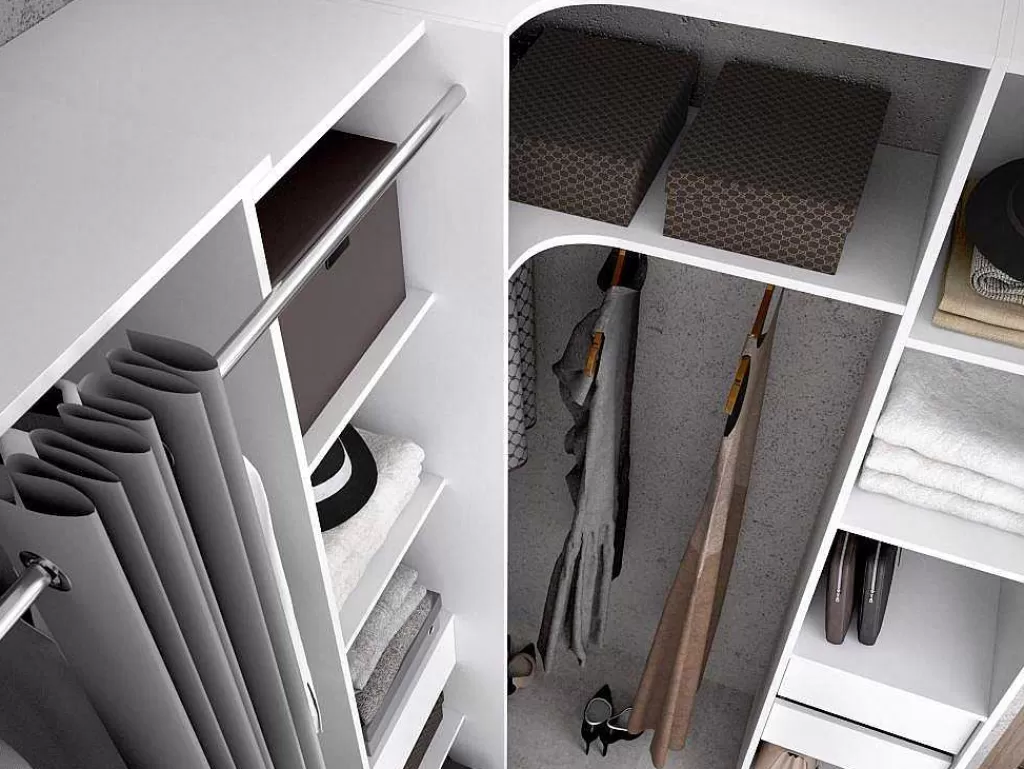 Armário E Roupeiro*Vente-unique Roupeiro De Canto Com Cortina E 1 Porta, Com Espelho, C231 Cm, Branco E Cinzento - Bertrand