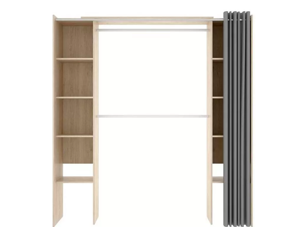 Armário E Roupeiro*Vente-unique Roupeiro Extensivel Com Cortina Disponivel Em Carvalho E Cinza - C110 / 180Cm - Dorian
