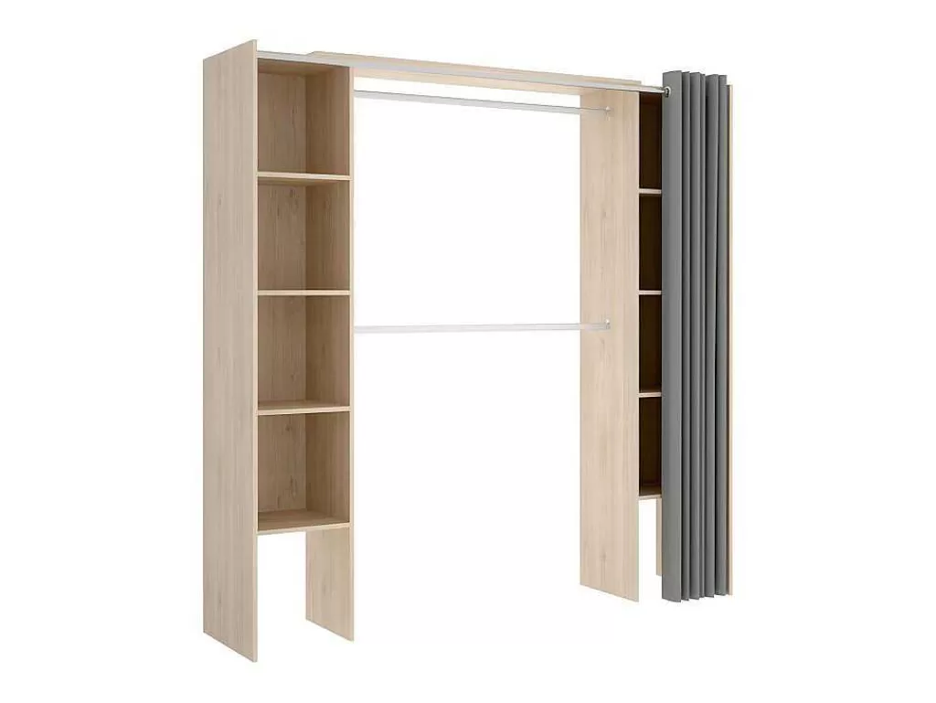 Armário E Roupeiro*Vente-unique Roupeiro Extensivel Com Cortina Disponivel Em Carvalho E Cinza - C110 / 180Cm - Dorian