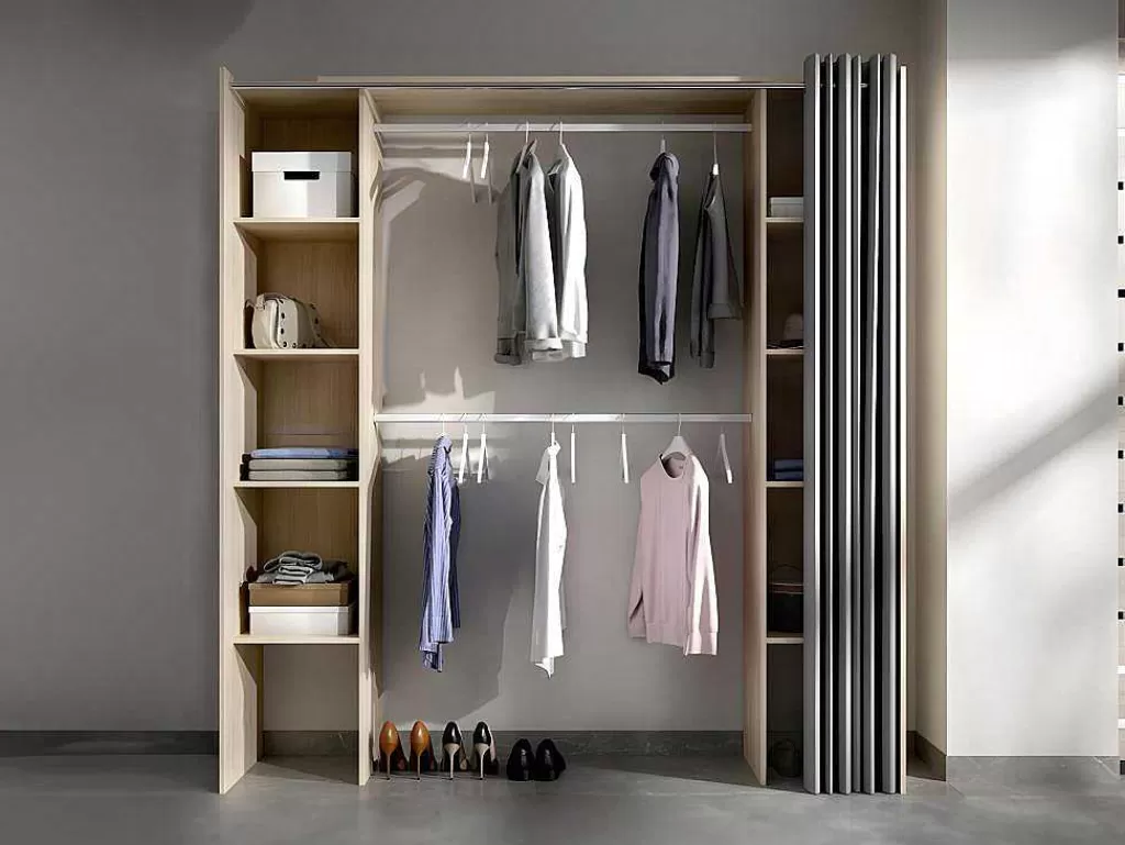 Armário E Roupeiro*Vente-unique Roupeiro Extensivel Com Cortina Disponivel Em Carvalho E Cinza - C110 / 180Cm - Dorian