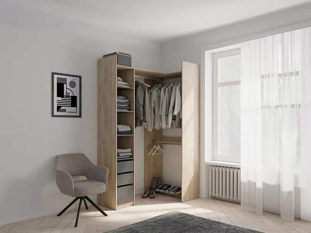 Armário E Roupeiro*Vente-unique Roupeiro Modular De Canto Ou Retilineo C200 Cm Cor Natural E Preto - Emilyo