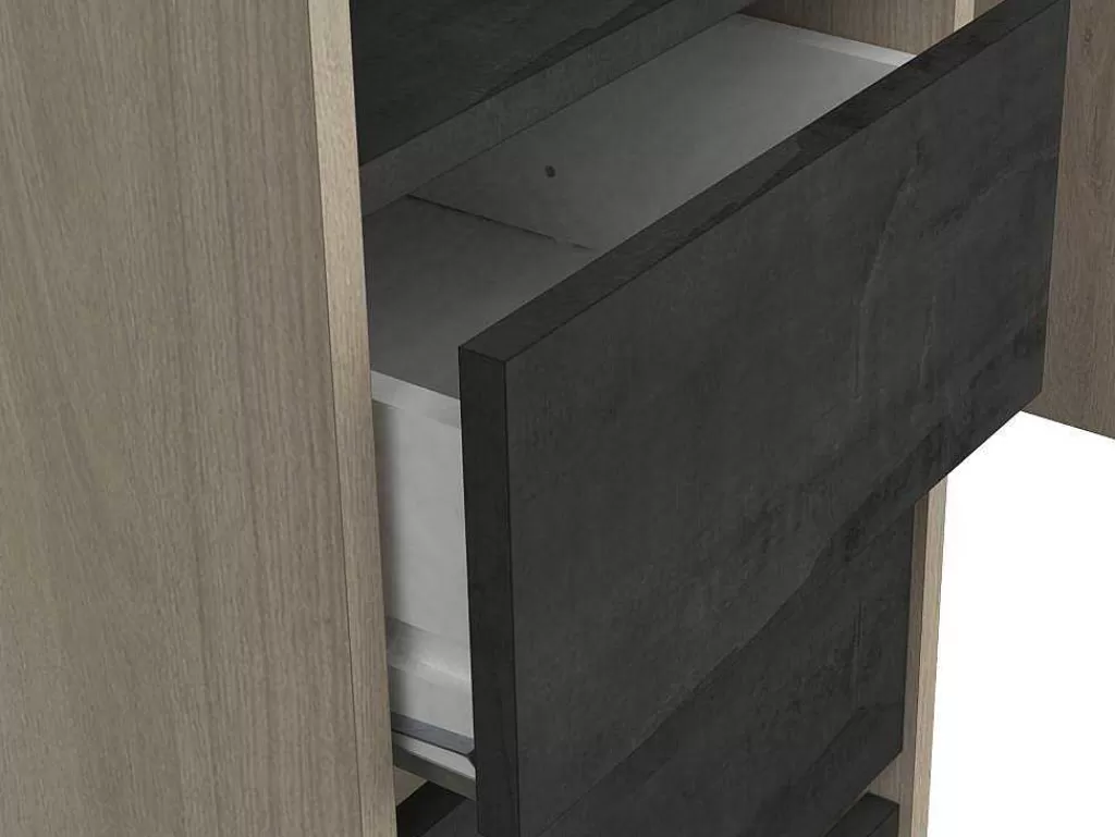 Armário E Roupeiro*Vente-unique Roupeiro Modular De Canto Ou Retilineo C200 Cm Cor Natural E Preto - Emilyo