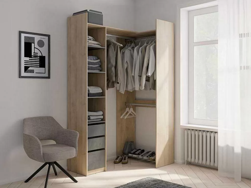 Armário E Roupeiro*Vente-unique Roupeiro Modular De Canto Ou Retilineo C200 Cm Cor Natural E Preto - Emilyo