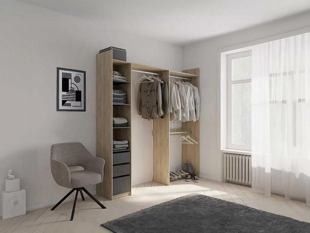 Armário E Roupeiro*Vente-unique Roupeiro Modular De Canto Ou Retilineo C200 Cm Cor Natural E Preto - Emilyo