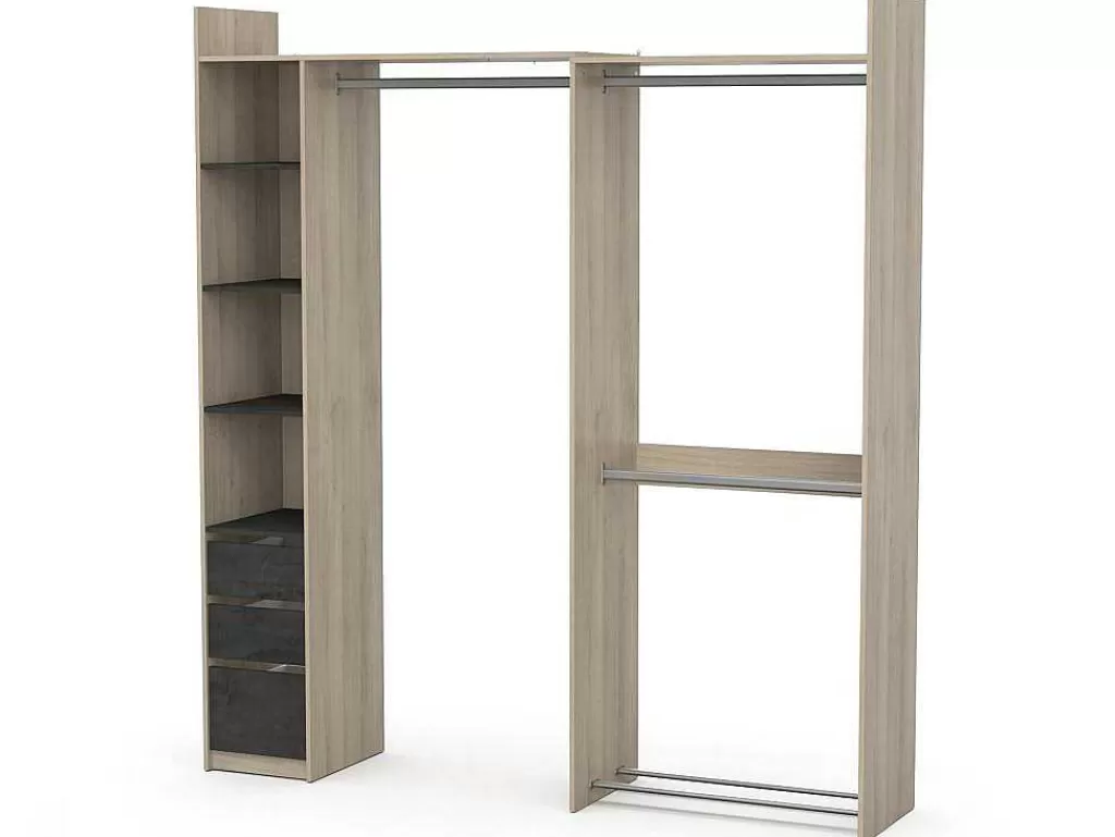 Armário E Roupeiro*Vente-unique Roupeiro Modular De Canto Ou Retilineo C200 Cm Cor Natural E Preto - Emilyo