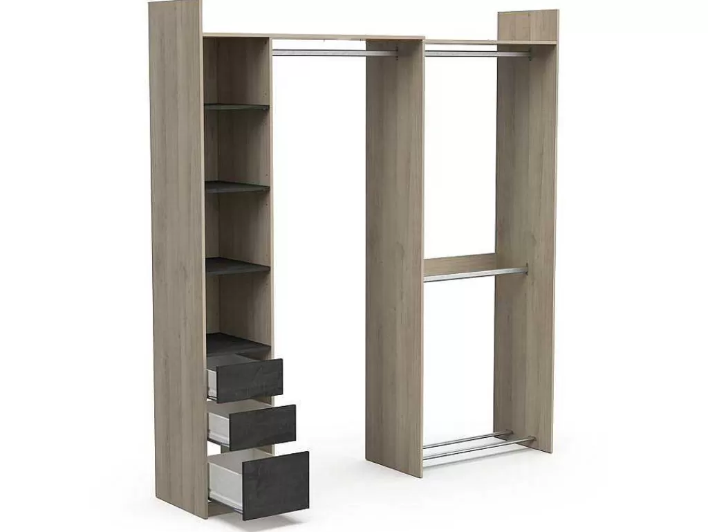 Armário E Roupeiro*Vente-unique Roupeiro Modular De Canto Ou Retilineo C200 Cm Cor Natural E Preto - Emilyo