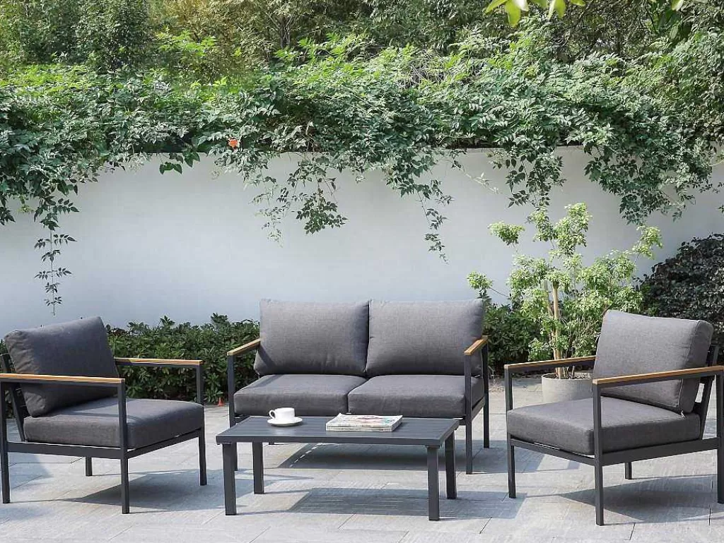 Conjunto Relax De Jardim*MYLIA Sala Completa De Jardim Em Aluminio: Um Sofá De 2 Lugares, Duas Cadeiras E Uma Mesa De Centro - Vairao De
