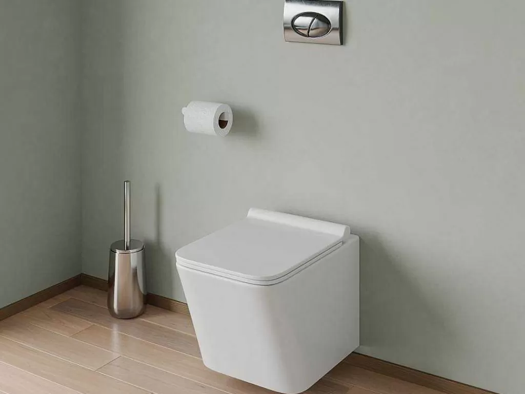 Sanita Suspensa*Vente-unique Sanita Suspensa Branco Com Estrutura De Suporte E Placa De Descarga Cromado Oval - Clemona
