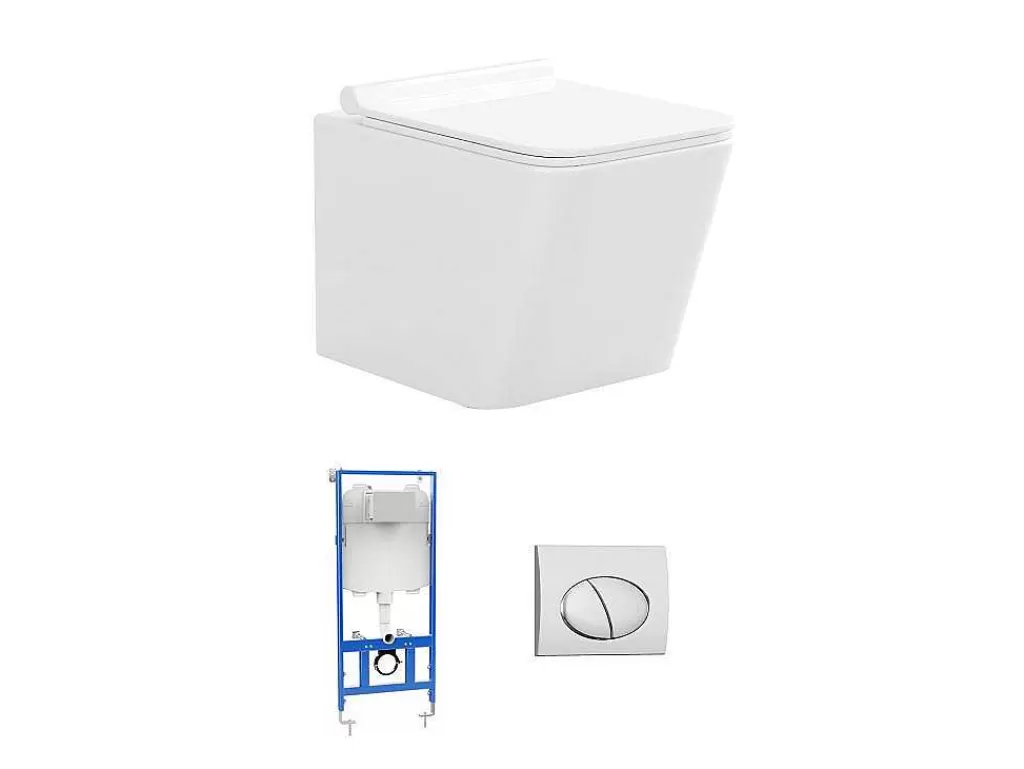 Sanita Suspensa*Vente-unique Sanita Suspensa Branco Com Estrutura De Suporte E Placa De Descarga Cromado Oval - Clemona