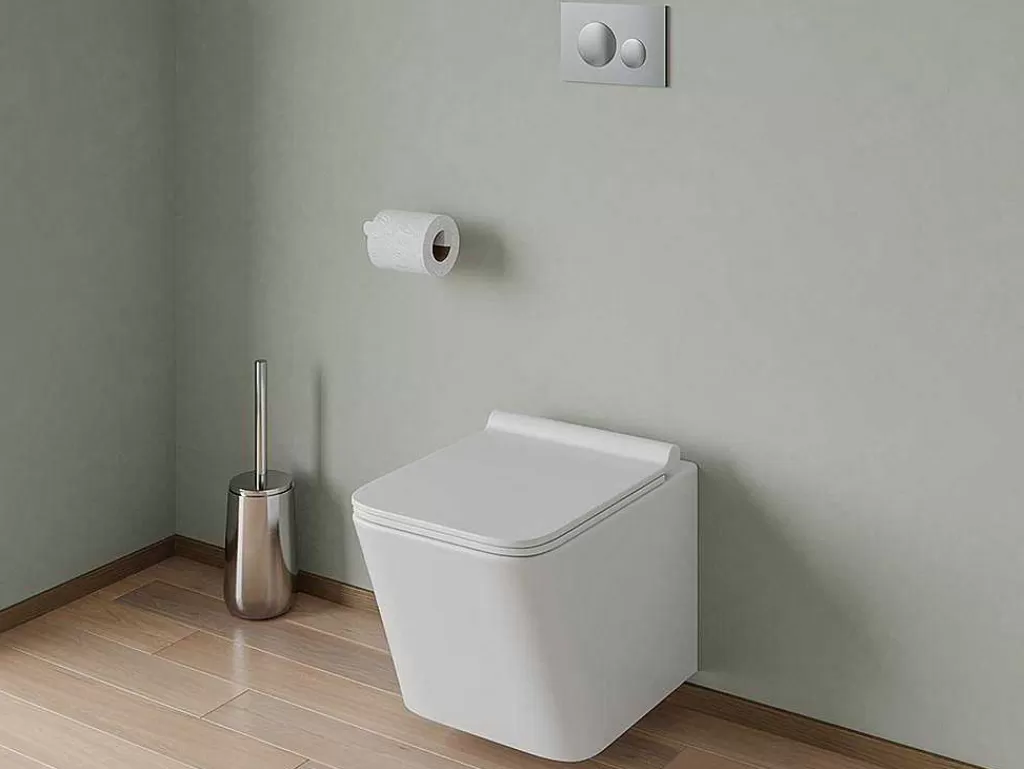 Sanita Suspensa*Vente-unique Sanita Suspensa Branco Com Estrutura De Suporte E Placa De Descarga Cromado Redondo - Clemona