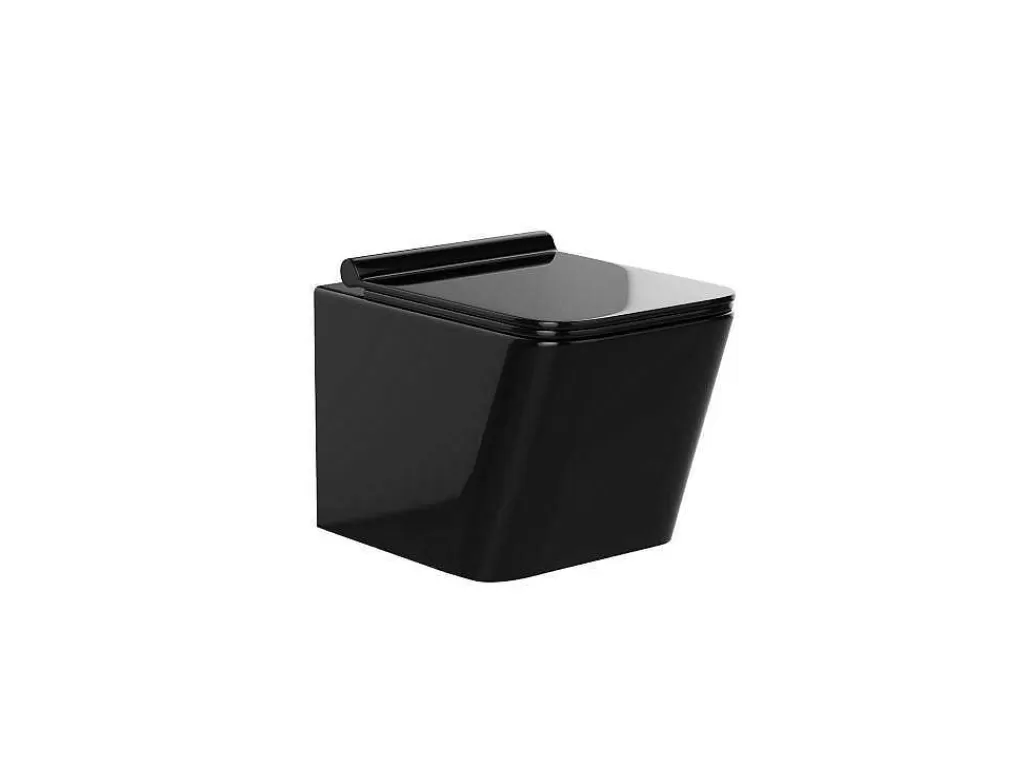 Sanita Suspensa*Vente-unique Sanita Suspensa Em Ceramica Preto Brilhante Com Opcao De Estrutura De Suporte E Placa De Descarga Redonda - Clemona