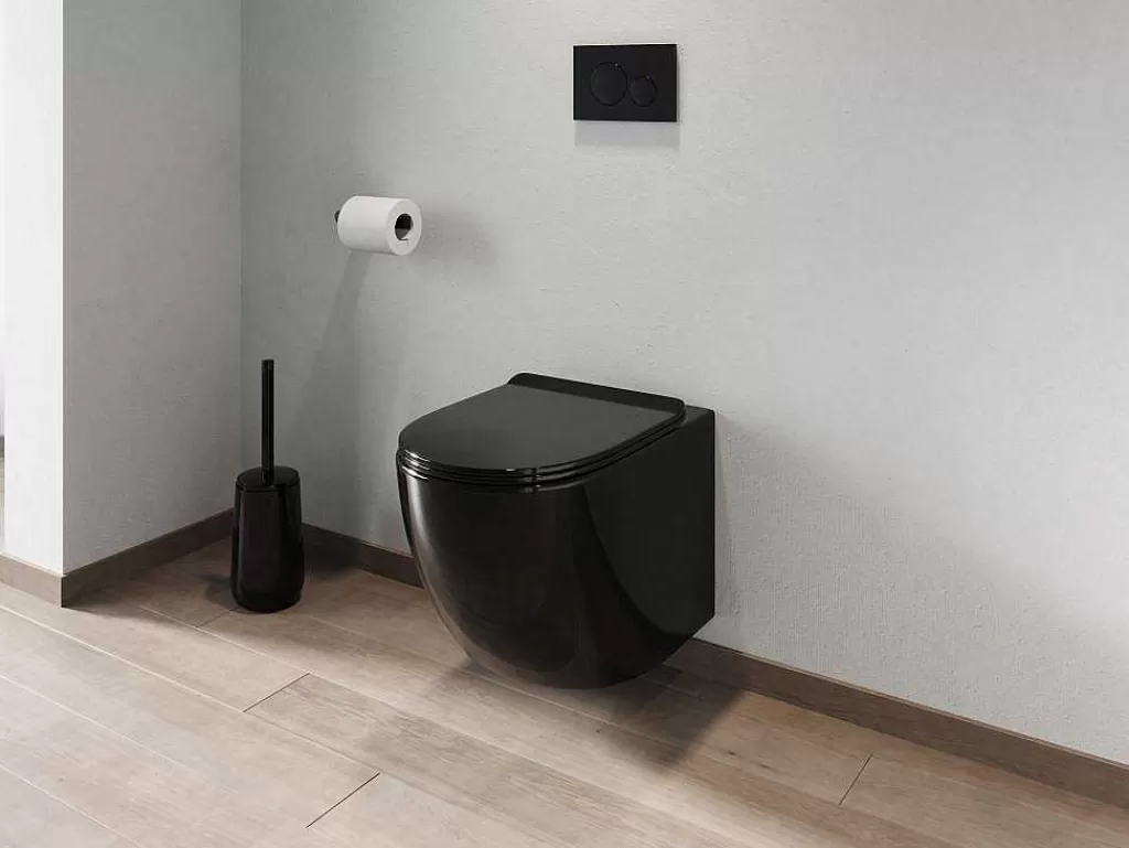 Sanita Suspensa*Vente-unique Sanita Suspensa Preto Brilhante Com Estrutura De Suporte E Placa De Descarga - Javoine