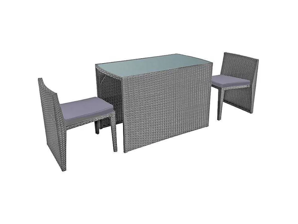 Conjunto Mesa E Cadeiras De Jardim*Happy Garden Santorin Moveis De Jardim Embutidos Em Resina Cinzenta Para 2 - Almofadas Cinzentas