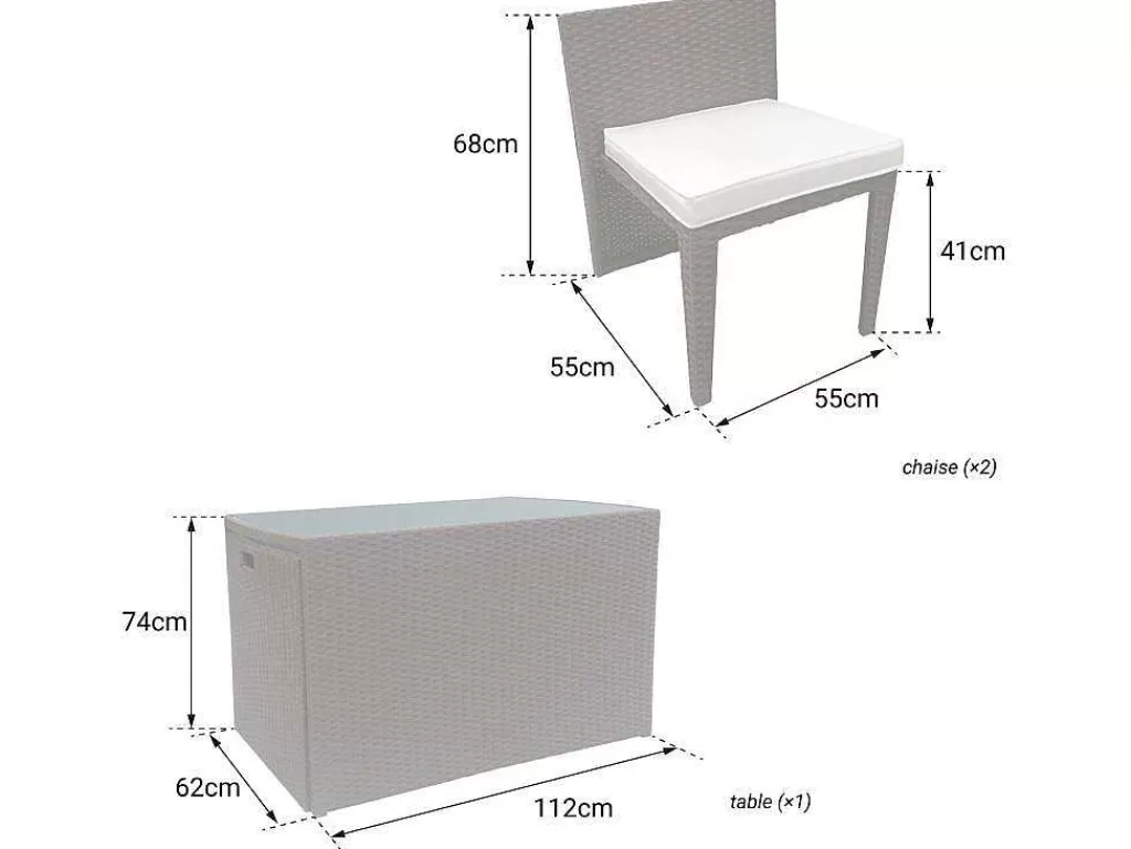 Conjunto Mesa E Cadeiras De Jardim*Happy Garden Santorin Moveis De Jardim Embutidos Em Resina Cinzenta Para 2 - Almofadas Cinzentas