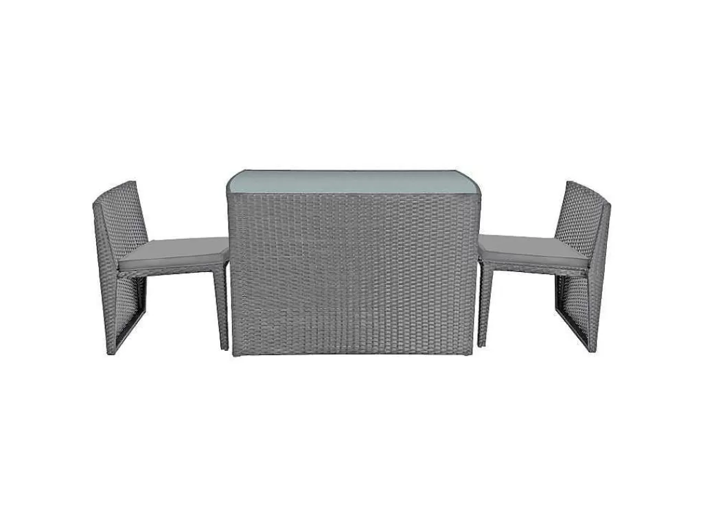 Conjunto Mesa E Cadeiras De Jardim*Happy Garden Santorin Moveis De Jardim Embutidos Em Resina Cinzenta Para 2 - Almofadas Cinzentas