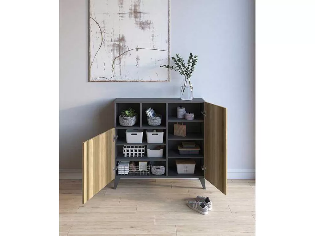 Sapateira*Herdasa Sapateiro/Móvel Organização - H87Cm X L90Cm X P27Cm Cinza Grafite Portas Serrado - Moss