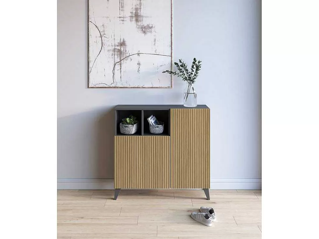 Sapateira*Herdasa Sapateiro/Móvel Organização - H87Cm X L90Cm X P27Cm Cinza Grafite Portas Serrado - Moss