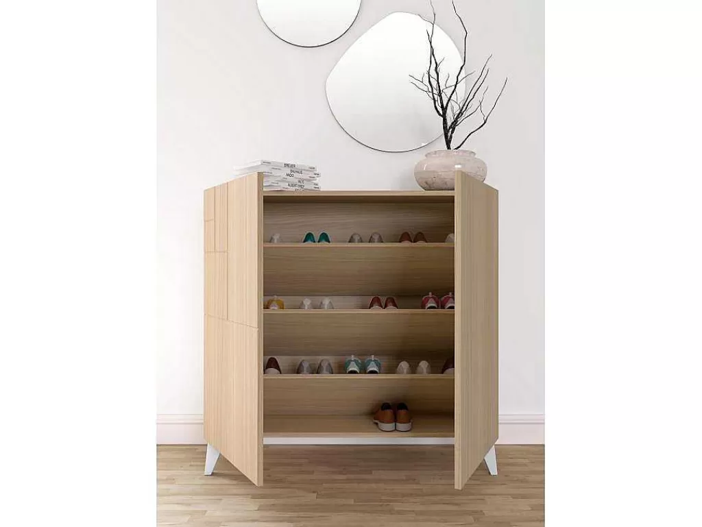 Sapateira*Herdasa Sapateiro/Móvel Organização - H87Cm X L90Cm X P27Cm Nogueira Clara Pernas Branco - Bergen