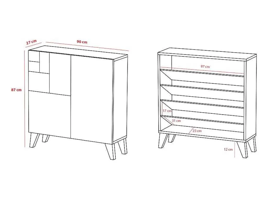 Sapateira*Herdasa Sapateiro/Móvel Organização - H87Cm X L90Cm X P27Cm Nogueira Clara Pernas Branco - Bergen