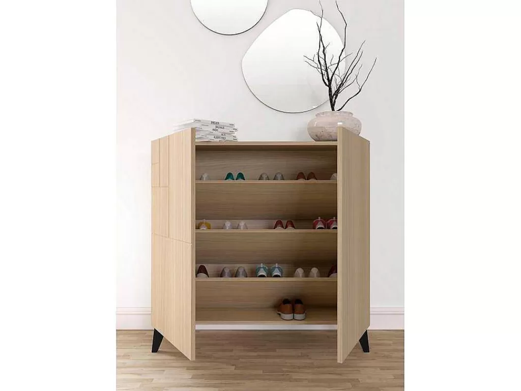 Sapateira*Herdasa Sapateiro/Móvel Organização - H87Cm X L90Cm X P27Cm Nogueira Clara Pernas Preto - Bergen