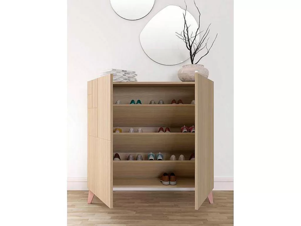 Sapateira*Herdasa Sapateiro/Móvel Organização - H87Cm X L90Cm X P27Cm Nogueira Clara Pernas Rose - Bergen
