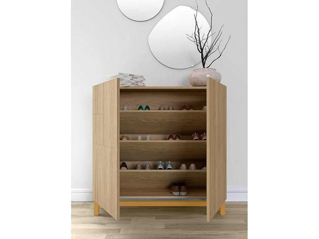 Sapateira*Herdasa Sapateiro/Móvel Organização - H90Cm X L90Cm X P27Cm Carvalho Dourado Pernas Mostarda - Copenhague