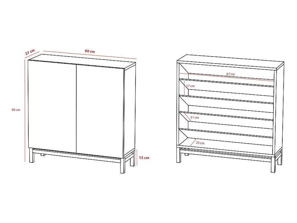 Sapateira*Herdasa Sapateiro/Móvel Organização - H90Cm X L90Cm X P27Cm Chene Portas Serrado - Hanko