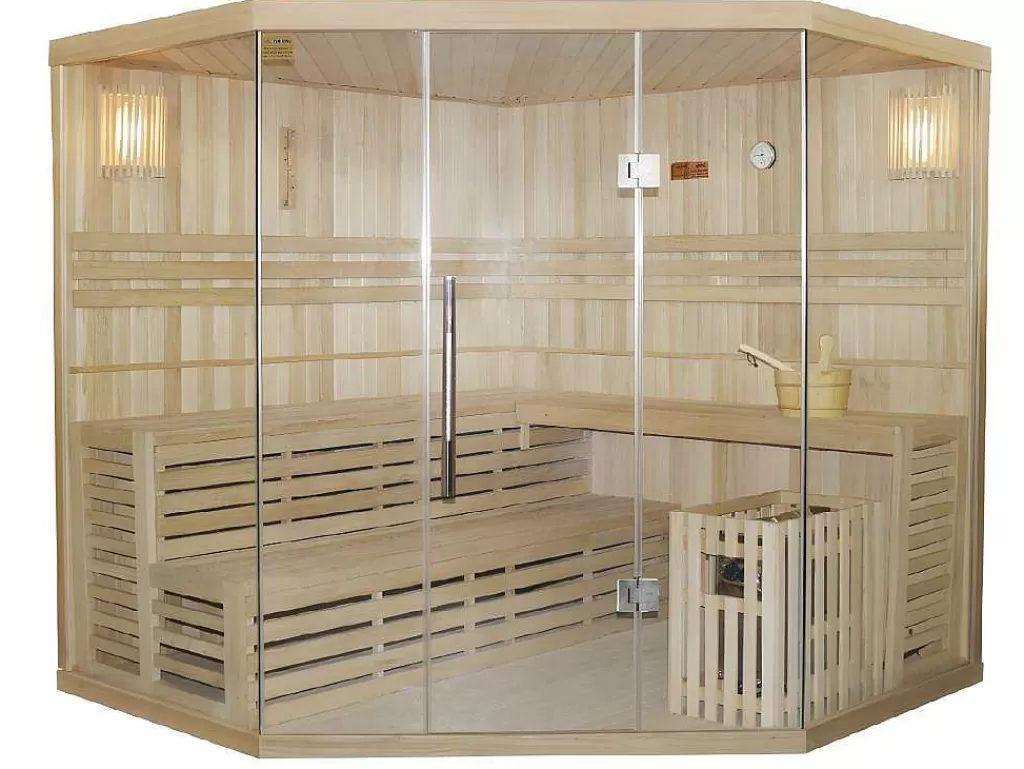 Sauna Clássica*VOGUE SAUNA Sauna Tradicional Finlandesa De Canto 4/5 Lugares De Vidro Gama Prestige Imatra - C220*L220*A210 Cm