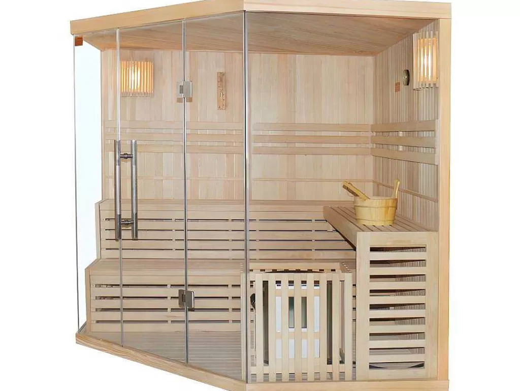 Sauna Clássica*VOGUE SAUNA Sauna Tradicional Finlandesa De Canto 4/5 Lugares De Vidro Gama Prestige Imatra - C220*L220*A210 Cm