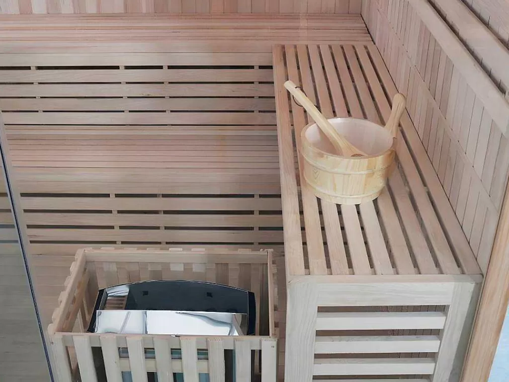 Sauna Clássica*VOGUE SAUNA Sauna Tradicional Finlandesa De Canto 4/5 Lugares De Vidro Gama Prestige Imatra - C220*L220*A210 Cm